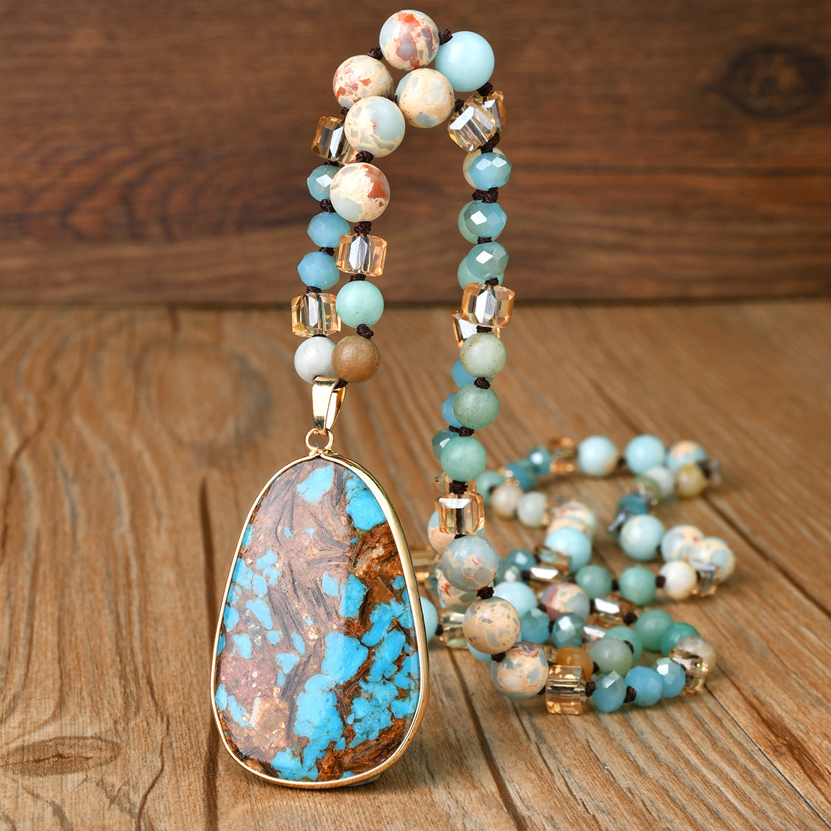 Wholesale Handmade Knot Emperor Stone Pendant Long Necklace